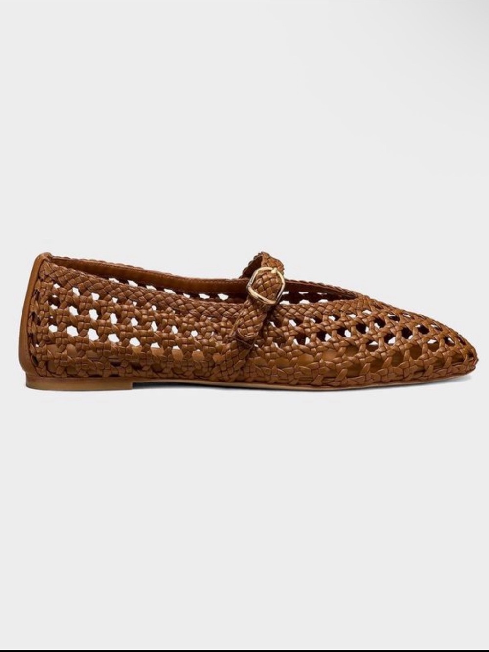 Stuart Weitzman Prim Woven Leather Mary Jane Flats Boho Tan 7.5B
